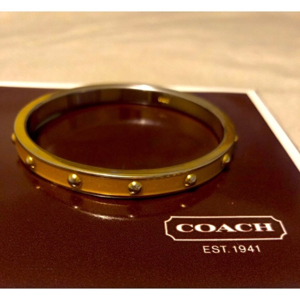 Coach Gold-tone Studded Enamel Bangle Bracelet